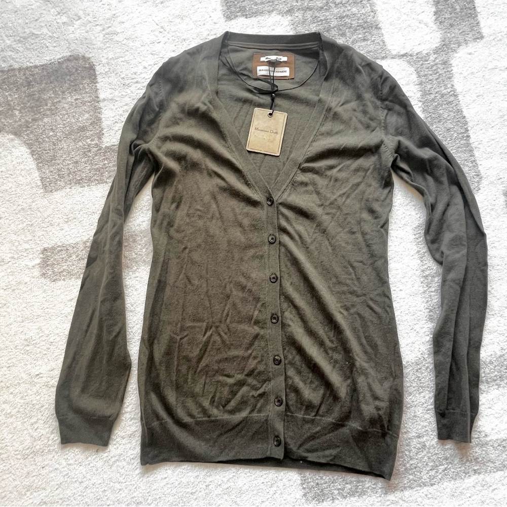 BNWT MASSIMO DUTTI OLIVE GREEN BUTTON DOWN CARDIGAN